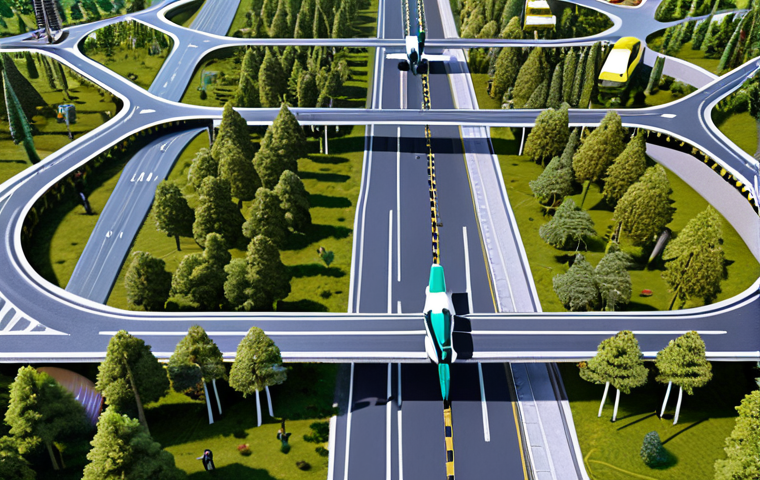 **

A vibrant, interconnected network of roads, ships, and airplanes converging at a central distribution hub. Packages are being scanned and sorted with AI-powered robots. The scene conveys efficiency and speed. Include elements of nature like trees to show sustainability, and smiling diverse workers.

**