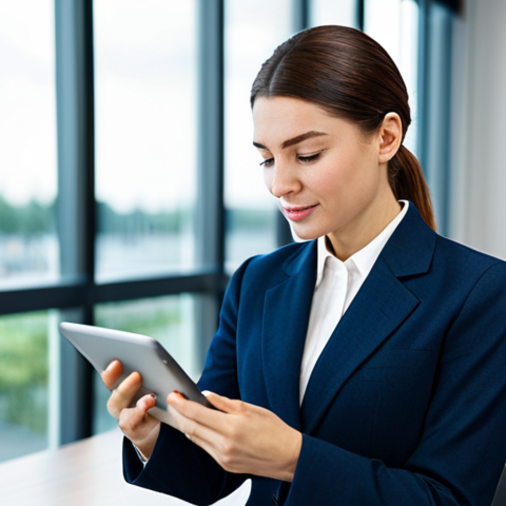 온라인 마케팅 트렌드 - Mobile-Friendly Website**

"A professional businesswoman in a modest business suit reviewing a mobil...