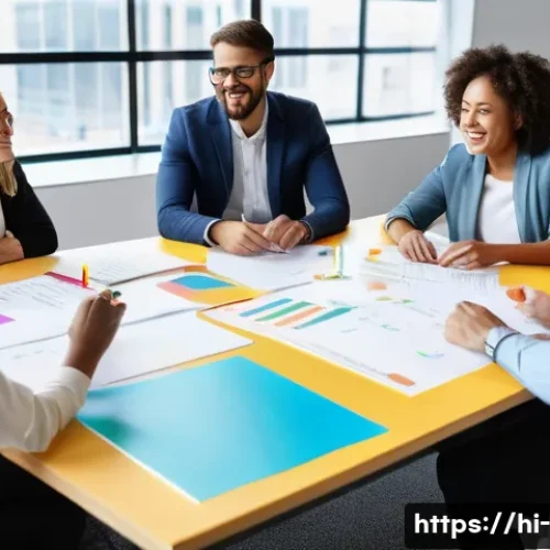 기업 혁신 전략 - A diverse corporate brainstorming session in a modern office with employees of different ages, gende...