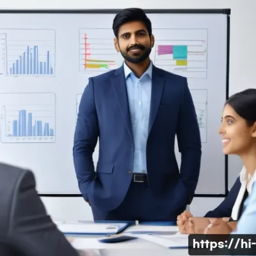 리더십 개발 - A confident Indian male leader in a modern office setting, engaging in active listening with diverse...