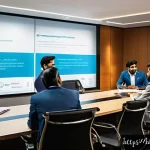 Home 22 인재 관리 - A vibrant corporate office scene depicting a diverse group of Indian professionals engaged in a tale...