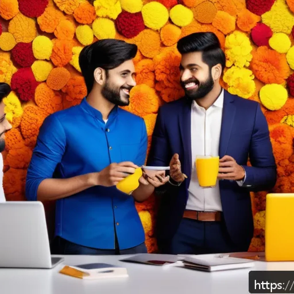 브랜드 전략 - A vibrant digital marketing scene featuring a diverse group of young Indian professionals in modern ...