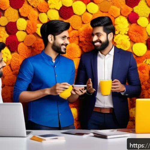 Home 30 브랜드 전략 - A vibrant digital marketing scene featuring a diverse group of young Indian professionals in modern ...