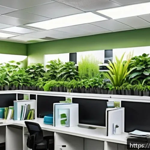 Home 17 환경 친화적인 기업 전략 - A modern Indian office environment showcasing sustainable resource use: employees actively working u...