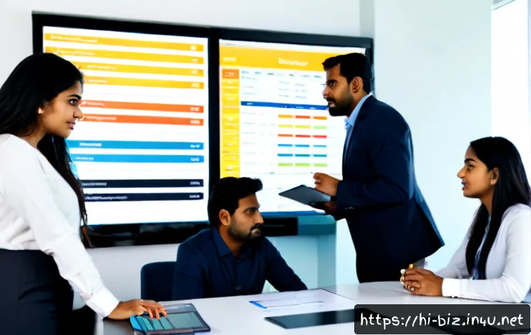 Home 17 조직 성과 지표 - Photorealistic Indian business team in a bright modern office reviewing organizational performance m...